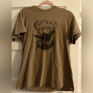 Med Glocca Morra jackalope brown band tee shirt